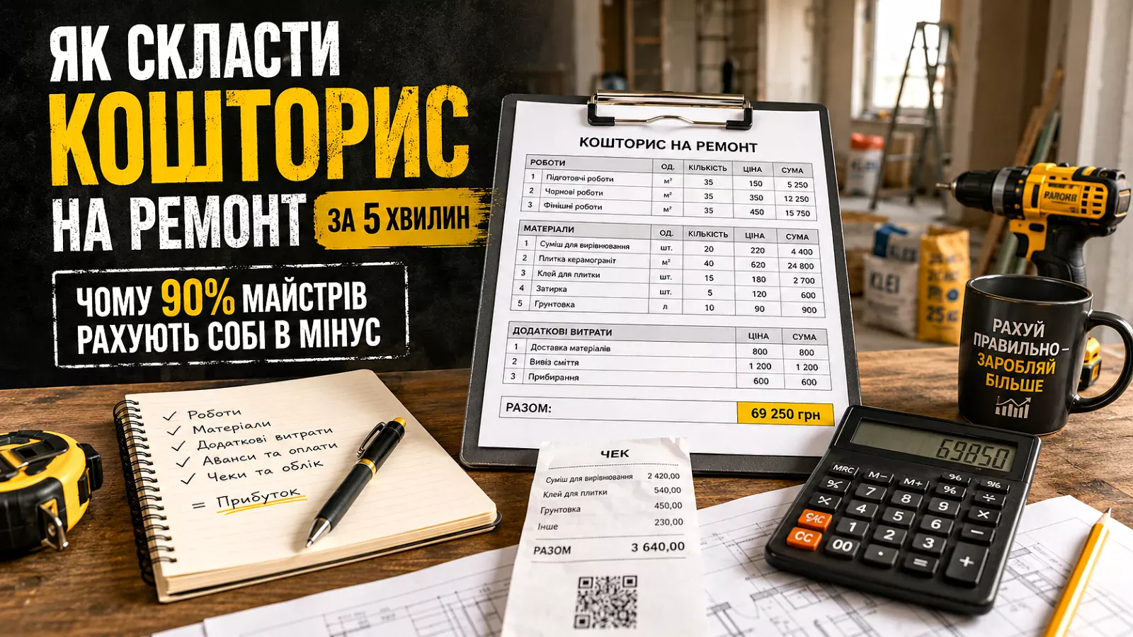 Як скласти кошторис на ремонт за 5 хвилин: чому 90% майстрів рахують собі в мінус